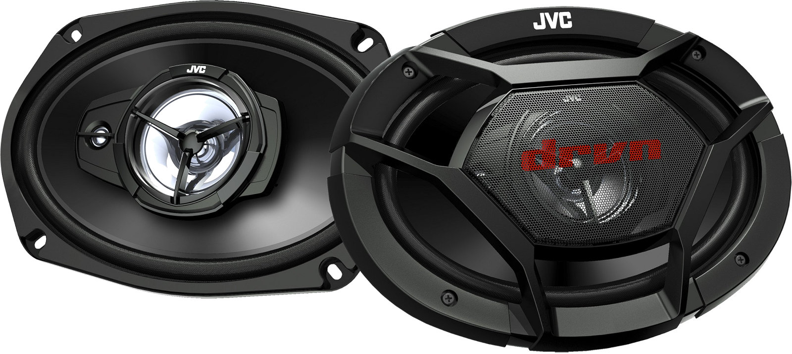 Altoparlanti ovali per auto da 6x9 pollici, modello JVC CS-DR6930, casse a 3 vie coassiali, con woofer ellittici 15x23 cm, midrange e tweeter, per installazione nella predisposizione delle portiere oppure a pannello pianale sulla cappelliera. Vista principale.